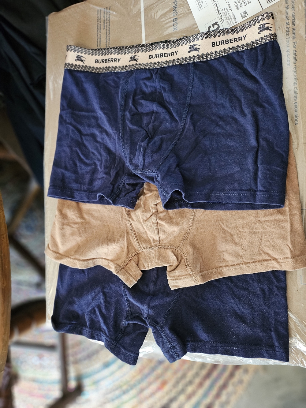 Pre-own Burberry Men's Navy & Tan Cotton Boxer Briefs - 3 Pack